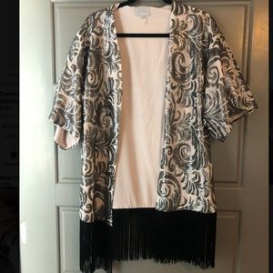 1 STATE Sequin Fringe Kimono